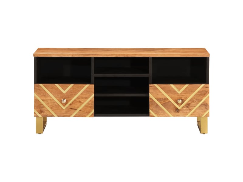  Meuble tv - banc tv - meuble de rangement marron et noir 100x33,5x46 cm bois massif de manguier  - Conforama D
