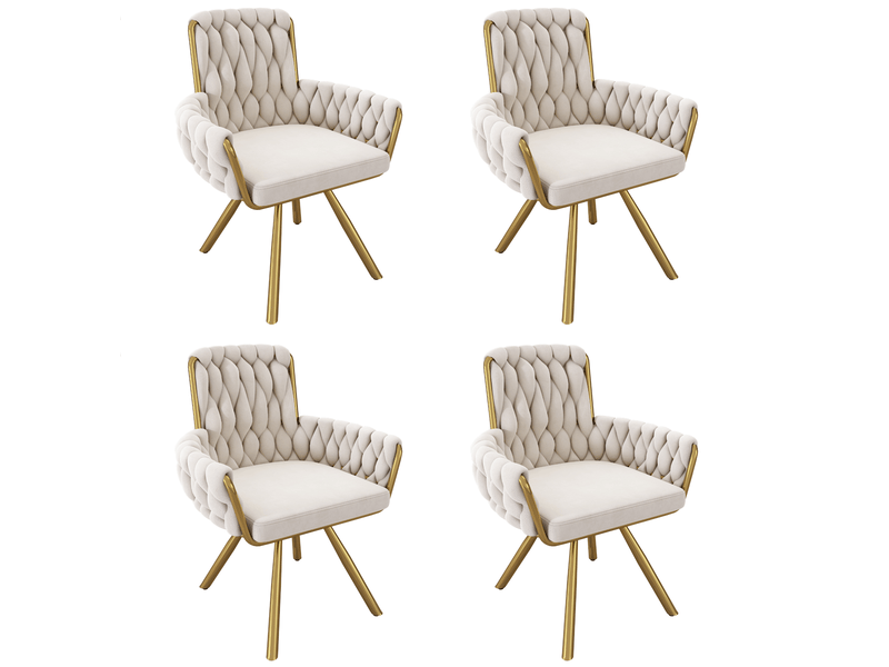  Lot de 4 chaises de salle à manger pivotantes en velours beige avec accoudoirs  - Conforama A