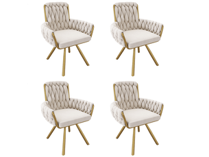 Lot de 4 chaises de salle à manger pivotantes en velours beige avec accoudoirs