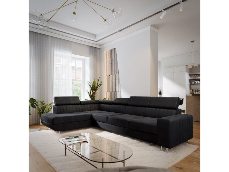  Canapé d'angle hestion, velours noir  - Conforama B
