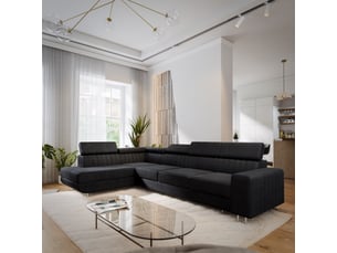Canapé d'angle gauche convertible MASSENO  5 places Velours noir avec coffre de rangement