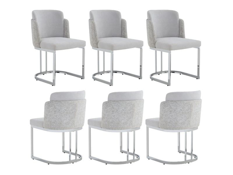  Lot de 6 chaises de salle à manger 61.5×53.5× 86cm métal galvanisé, chenille gris argent, dossier double design premium  - Conforama A