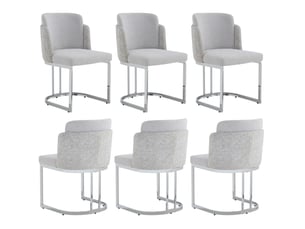 Lot de 6 chaises de salle à manger 61.5×53.5× 86cm métal galvanisé, chenille gris argent, dossier double design premium