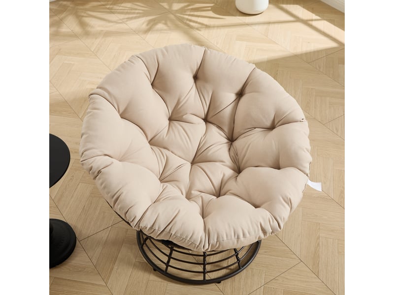  Fauteuil papasan en rotin marron pivotant 360° avec coussin beige épais  - Conforama E
