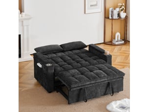 Canapé droit convertible <strong>COVREO </strong> <strong></strong> 2 places Tissu noir avec coffre de rangement