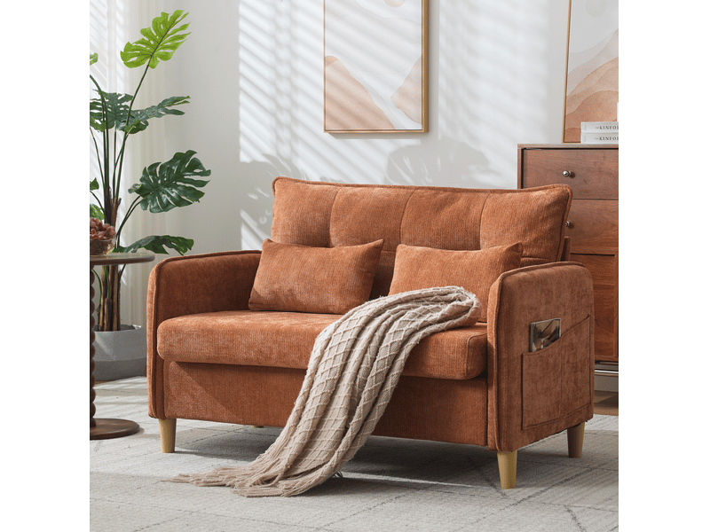 Canapé 2 places 127x75,5 cm – marron – chenille, poches latérales et coussins inclus - Conforama B