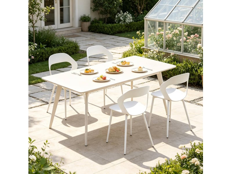  Lot de 4 chaises de salle à manger sans accoudoirs en polypropylène et métal blanc  - Conforama B