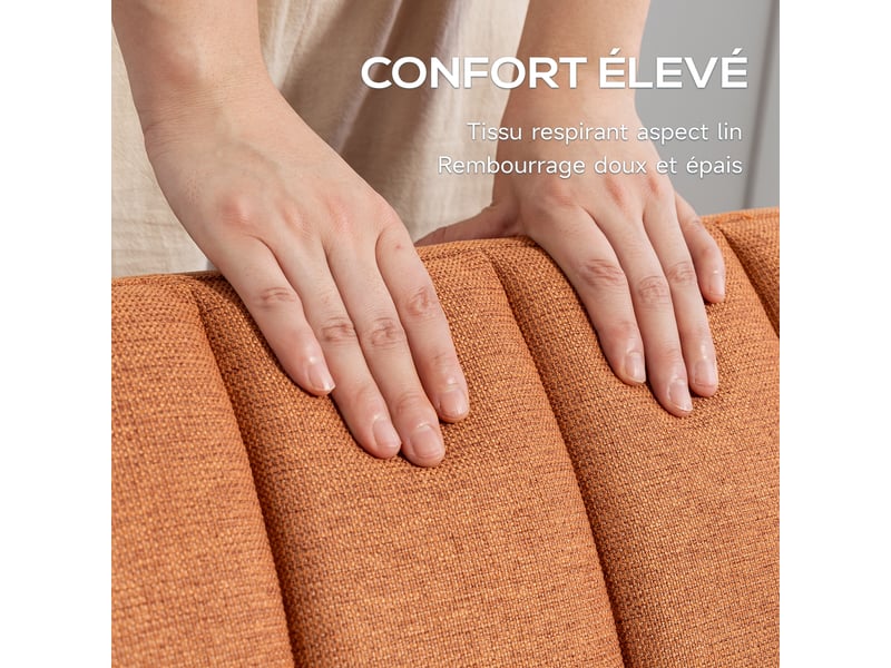 Canapé convertible 2 places design scandinave dossier inclinable 3 positions pieds bois tissu aspect lin marron - Conforama D