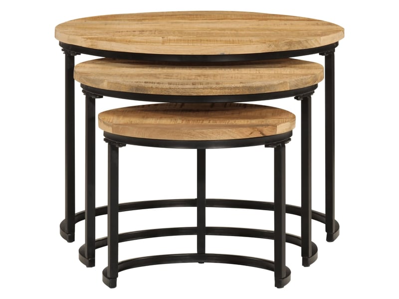 Tables gigognes 3 pcs | table de salon bois de manguier massif brut  - Conforama D