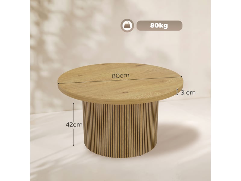  Table basse ronde en bois, table de salon avec piètement cannelé, effet bois naturel, style moderne  - Conforama C