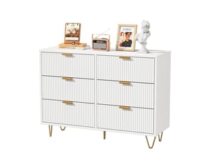 Commode 6 tiroirs 100 cm, commode chambre meuble de rangement moderne avec poignées et pieds dorés