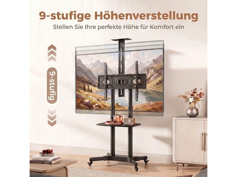  Support tv sur roulettes réglable en hauteur métal avec étagères 85,3x64,8x189 cm  - Conforama D