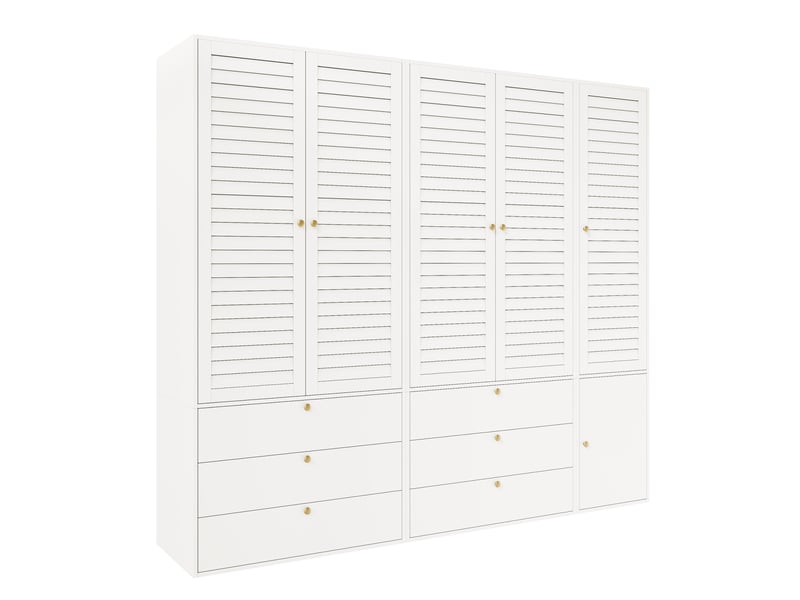 Armoire 5 portes avec 6 tiroirs 225x50x200 cm en panneau de particules blanc  - Conforama D