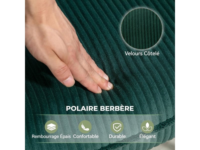  Fauteuil à bascule vert foncé en velours côtelé avec accoudoirs, fauteuil de relaxation pour salon et chambre, charge 120 kg  - Conforama W