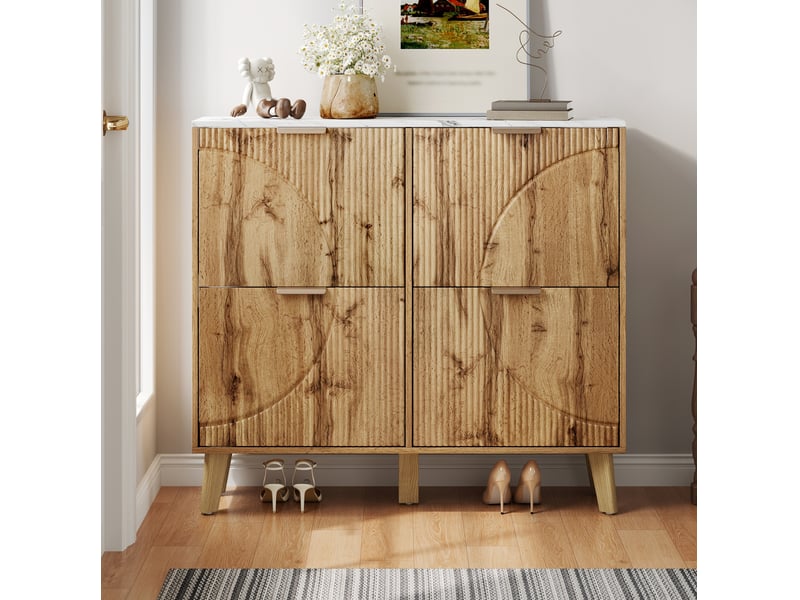  Meuble à chaussures 105x24x95,5 cm, grande capacité, plateau aspect marbre, pieds en bois, meuble entrée, mdf, naturel  - Conforama D