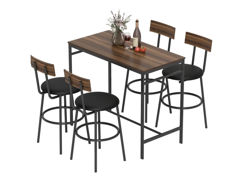  Ensemble de table et 4 chaises de bar industrielles 5 pièces, design industriel, cuisine et salle à manger, bois, acier, marron  - Conforama A