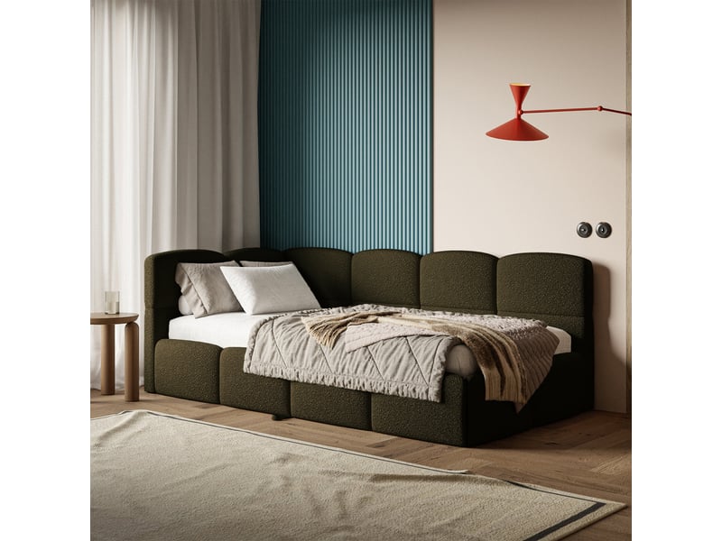  Selsey cloudy - lit rembourré - 170x185 cm - bouclé vert olive - côté gauche Cloudy - Conforama C
