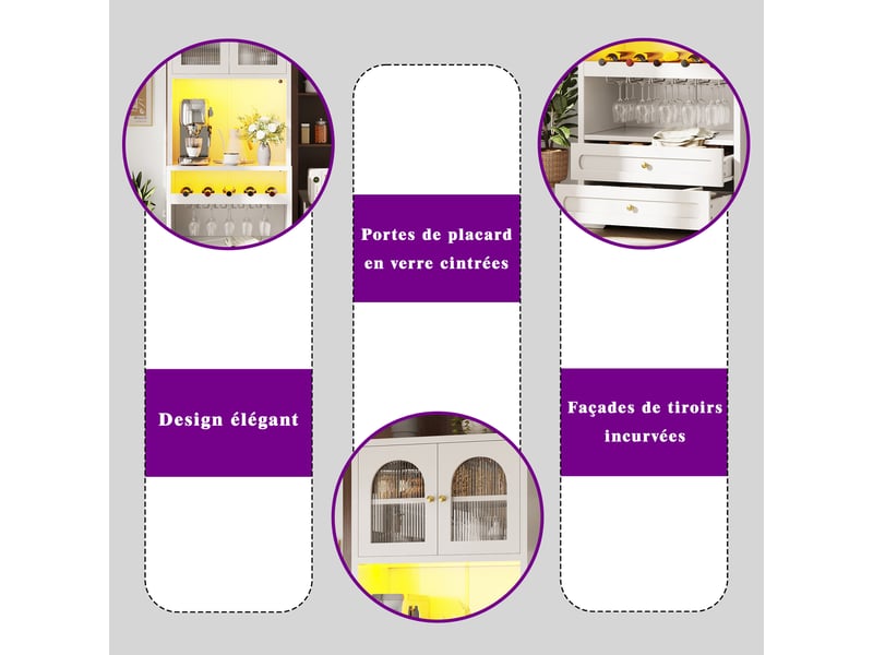 Vitrine haute, coloris blanc, 140 × 40 × 180 cm, mdf, métal et verre, portes vitrées cintrées, led pilotable par application - Conforama C