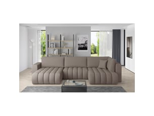 Canapé d'angle bonita convertible 6 places beige foncé tissu – gauche – 350x175cm