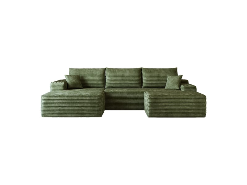  Canapé d'angle modulaire 270cm - canapé en l avec méridienne gauche, velours côtelé, sans montage - vert  - Conforama A