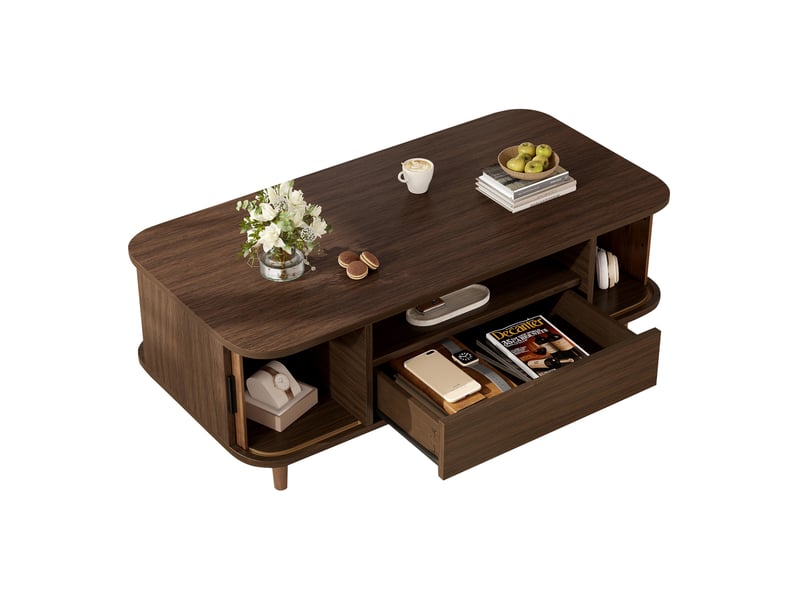  Table basse 100x50x35 cm avec 1 tiroir et 2 portes coulissantes coloris noyer  - Conforama A