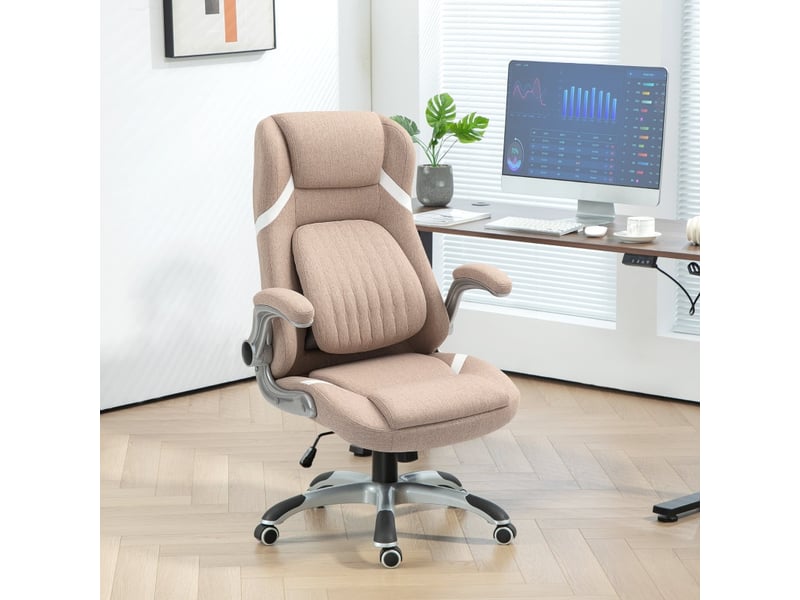  Chaise de bureau yliel inclinable réglable tissu marron clair  - Conforama C