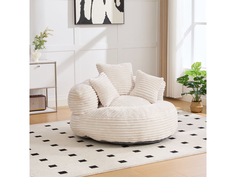  Fauteuil inclinable - à dossier haut - avec 3 coussins - résistant et confortable - velours côtelé - beige  - Conforama C