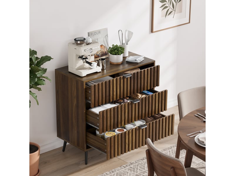  Commode 3 tiroirs en mdf – style moderne – noyer foncé – 80 x 39 x 78 cm  - Conforama C