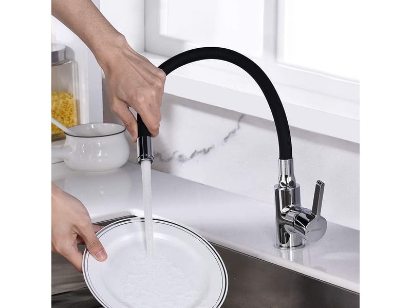  Robinet de cuisine mitigeur flexible 360° – chrome et noir  - Conforama C