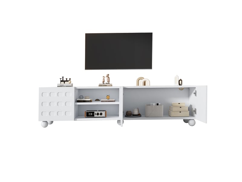  Meuble tv blanc 200x40x44 cm, 3 portes, design imprimé, avec 5 pieds, tv jusqu'à 80 pouces  - Conforama A
