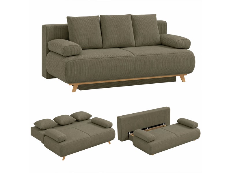  Canapé-lit 3 places convertible avec coffre velours côtelé vert foncé 188 x 100 x 84 cm  - Conforama A