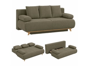 Canapé droit convertible PANGIVO 3 places Velours vert avec coffre de rangement