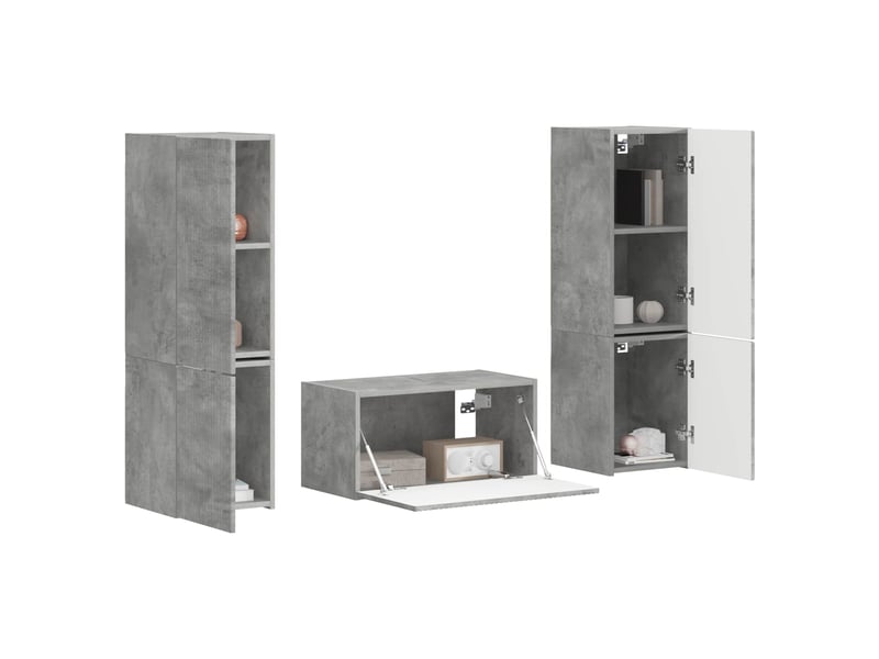  Ensemble meuble tv - banc tv - meuble de rangement 5 pcs gris béton bois d'ingénierie  - Conforama C