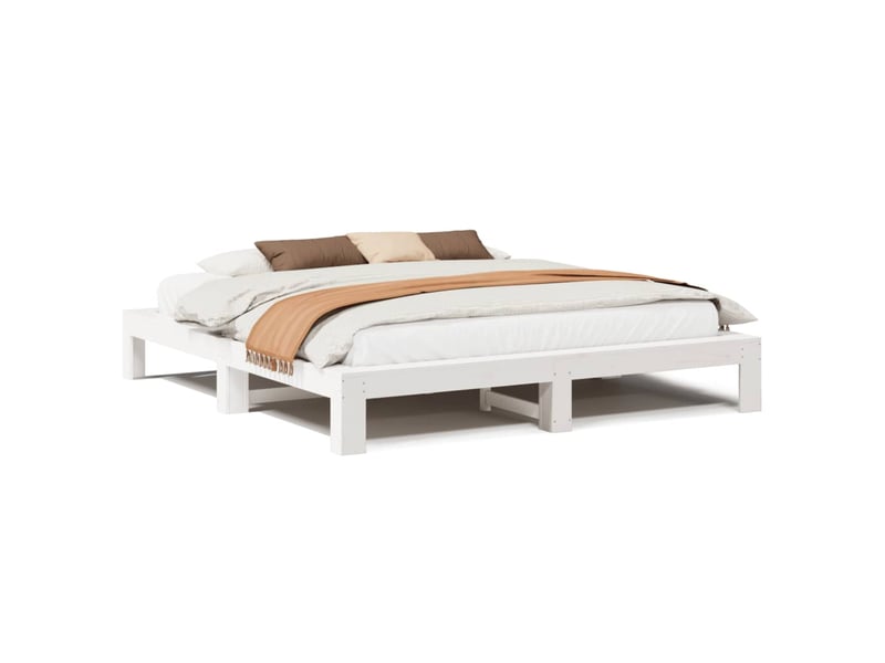  Lit double- lit adulte -  cadre de lit sans matelas blanc 200x200 cm bois massif de pin  - Conforama A