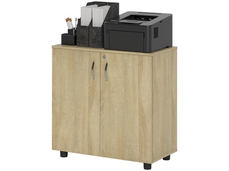  Armoire de bureau 2 portes 2 niveaux coloris chêne 80 x 40 x 80 cm  - Conforama B
