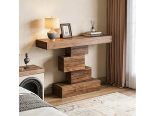 Table console avec base géométrique et structure de rangement, style rustique, pour entrée, 108 × 30 × 80 cm
