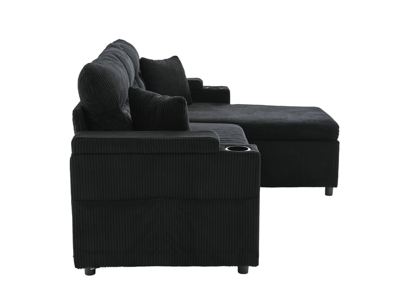 Canapé 3 places en velours côtelé, méridienne, rangement, usb-c et lit tiroir - Conforama D