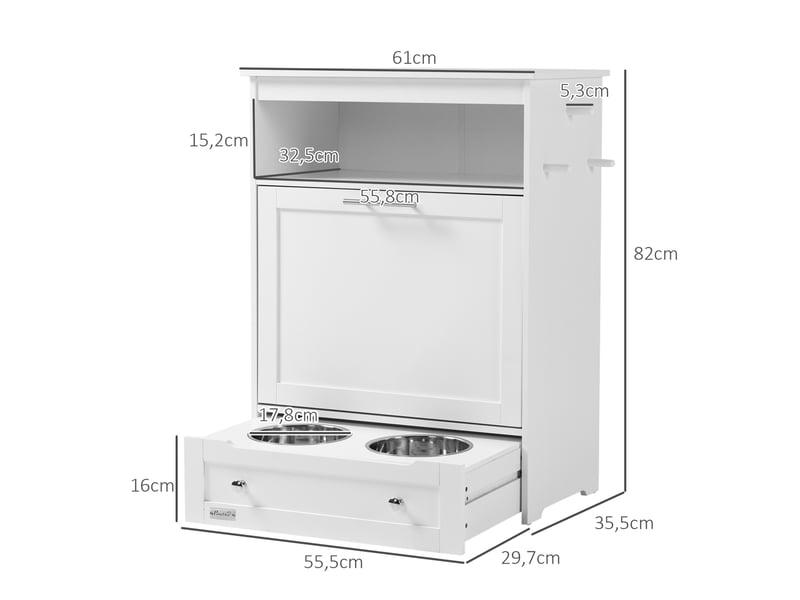  Meuble de repas  61 x 35,5 x 82 cm – blanc – 2 bols en inox, rangement coulissant  - Conforama C