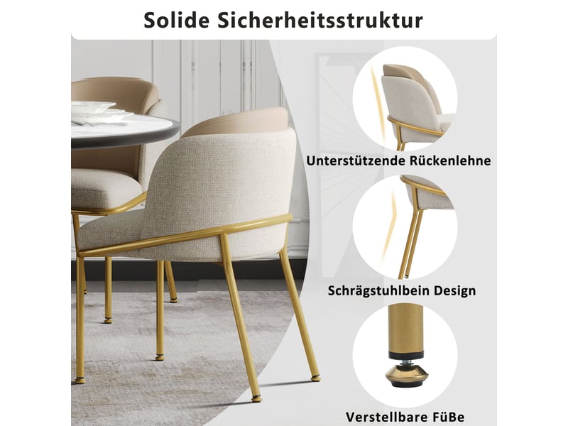  Lot de 4 chaises de salle à manger,avec pieds réglables,similicuir pvc,beige et kaki  - Conforama E
