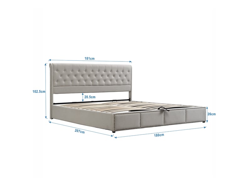  Lit coffre 180 x 200 cm en coton-lin avec sommier à lattes, sans matelas, gris clair  - Conforama E