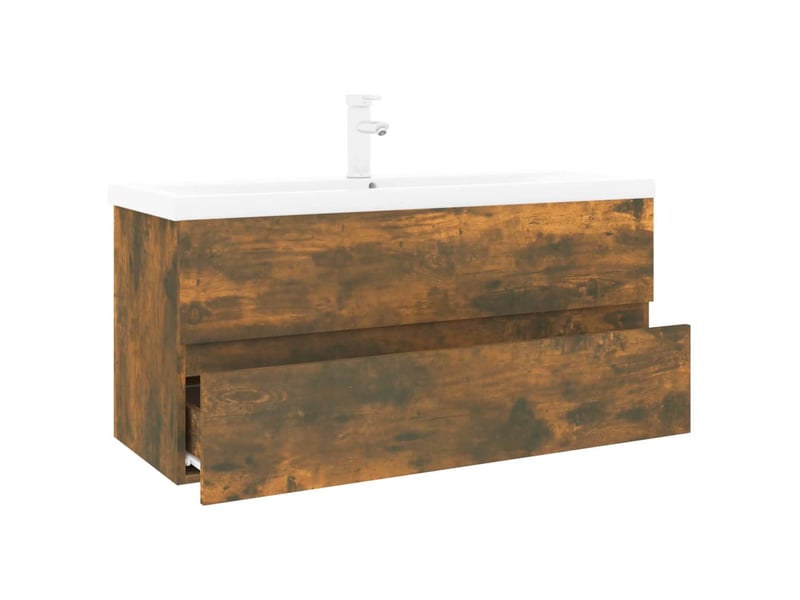  Meuble lavabo avec bassin intégré, armoire de salle de bain chêne fumé bois d'ingénierie cf65566  - Conforama E