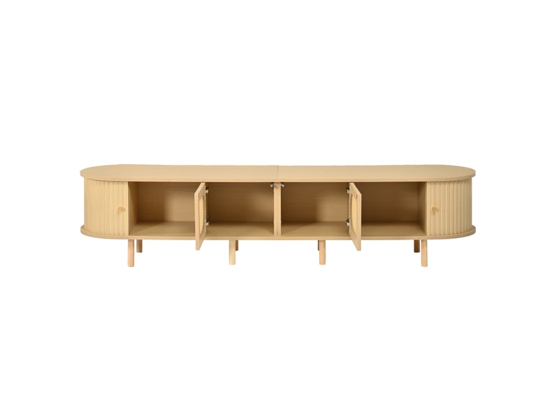  Meuble tv avec portes effet rotin 180x40x40 cm coloris bois clair  - Conforama D