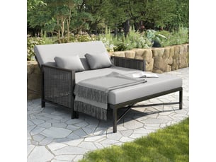 Canapé de jardin 2 places convertible bain de soleil, dossier réglable 5 positions, gris