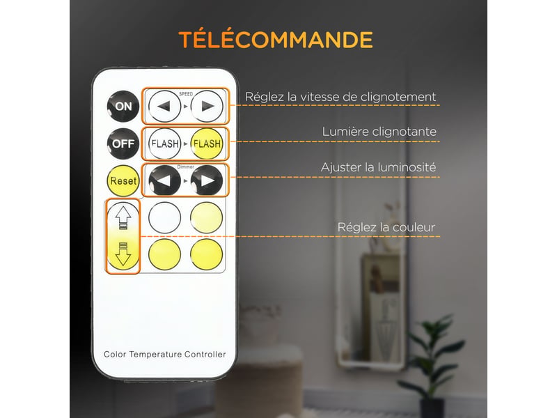  Miroir sur pied ou mural intensité et couleur réglable avec télécommande 40 x 37 x 157,5h cm argenté  - Conforama W
