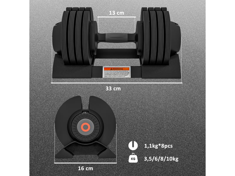  Haltère réglable 4 en 1, 10 kg, réglage rapide du poids, base de rangement, poignée antidérapante pour salle de sport à domicile  - Conforama E
