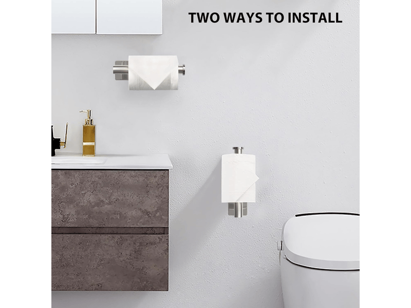  Porte-papier toilette en acier inoxydable, sans perçage, adapté à la salle de bain et à la cuisine, carré brossé  - Conforama D