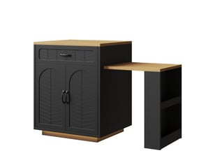 Îlot de cuisine avec table extensible 2 tiroirs et 4 portes en mdf et métal noir