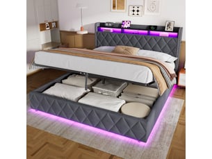 Lit coffre 180x200 cm WISHDOR coloris gris