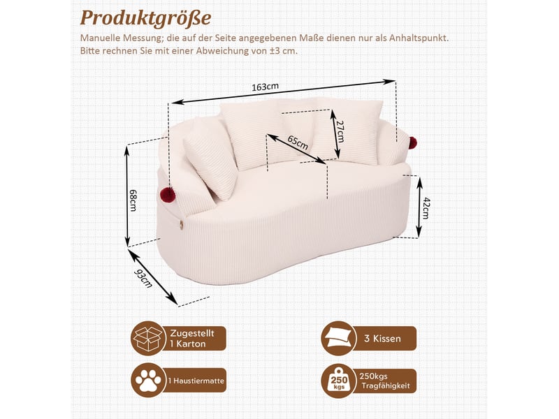  Canapé 2 places incurvé en velours côtelé blanc 163x93x68 cm  - Conforama C