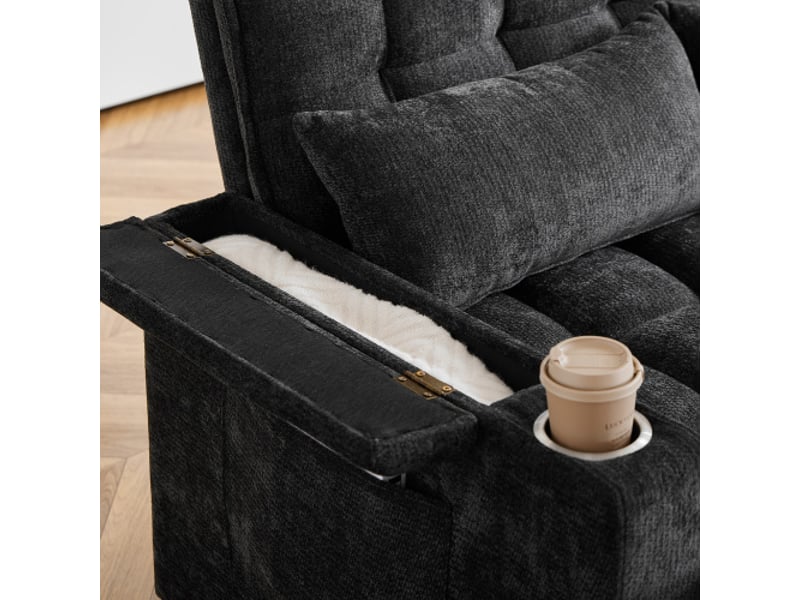  Canapé-lit 3-en-1 142 cm: couchage, coussins moelleux, 2 coussins lombaires, tablette et porte-gobelets  - Conforama D